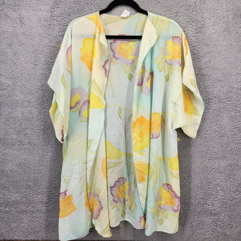 Body Chic Women's Size Large‎ VTG Made in USA Floral Open Front Kimono Robe Wrap